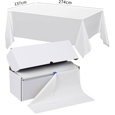 Paquete de 10 manteles de plástico desechables, 137274 cm, manteles para fiestas, manteles decorativos para mesas rectangulares, mantel de plástico blanco, impermeable y resistente, blanco (Blanco)