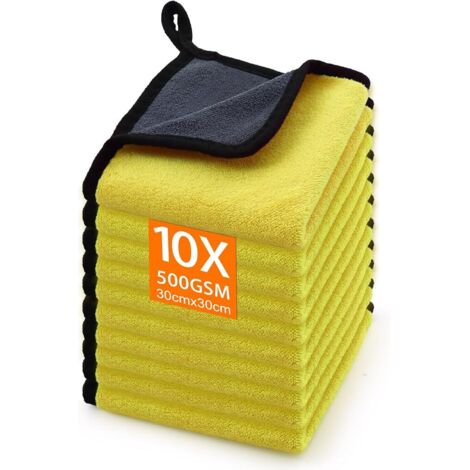 Paquete de 10 paños de limpieza de microfibra para coche, 500 g/m², sin pelusa, muy absorbentes, para coches, motocicletas, hogar, cocina, cuidado, 30 unidades