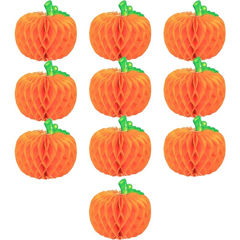 

Paquete de 10 piezas de papel 3D de calabaza con forma de panal para colgar, linterna, bola de tela, festival de Halloween, adornos para fiestas,