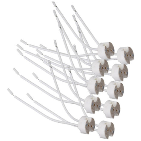 Paquete de 10 portalámparas cerámicos MR16 G4 para bombillas LED, CFL y halógenas. Adaptador con cable.