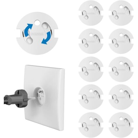 Paquete de 10 protectores de enchufes franceses para bebés: protección eléctrica revolucionaria, mecanismo giratorio adhesivo 3M (sin llave), para la seguridad infantil en el hogar, protectores de enc
