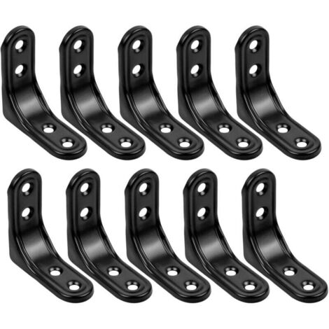 Paquete de 10 soportes de esquina de 50 mm x 50 mm, de acero inoxidable, en forma de L, para estante de pared, de 90 grados, para ventanas de madera, color negro.