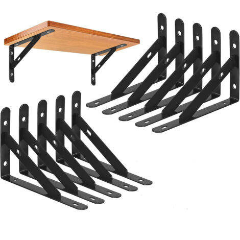 Paquete de 10 soportes de pared, trípode resistente, soporte para estante de pared, soporte para estante de 90 grados, 150 x 95 mm (negro)
