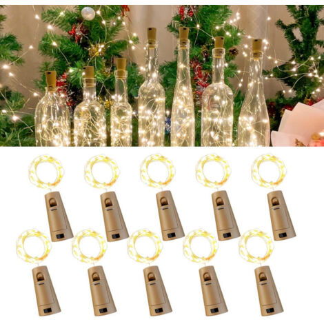 Paquete de 10 Tapones Luminosos para Botellas de Vino Blanco Cálido, 1m 10 Luces de Cadena LED, Luces de Botella DIY para Navidad y Fiesta