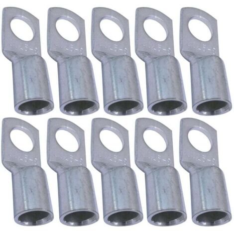 Paquete de 10 terminales tubulares de crimpado eléctrico con ojal - Ojo - Ø8 mm - Sin aislamiento - para conductor de 25 mm² - Conector de cable eléctrico - Sujeción - Color plateado NPTERBL