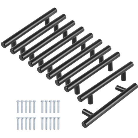 Paquete de 10 tiradores de puerta negros de 64 mm de acero inoxidable para muebles y armarios con tornillos.