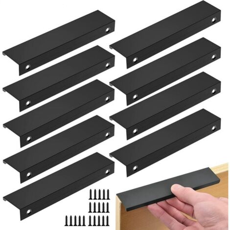 Paquete de 10 tiradores invisibles para muebles de cocina, de color negro mate, de aleación de aluminio, distancia entre centros de 96 mm, 10 tiradores + 20 tornillos
