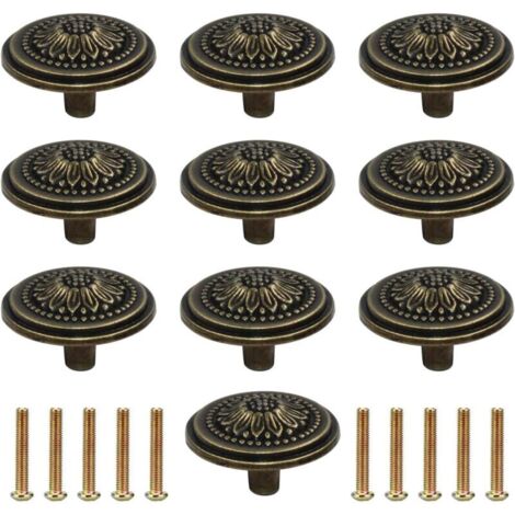 Paquete de 10 tiradores para muebles vintage, pomos para puertas de armarios, tiradores de latón para cajones de aparadores y muebles antiguos, bronce antiguo