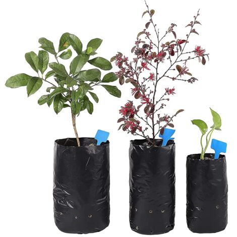 Paquete de 100 bolsas de plantación transpirables de 24x31 cm - Macetas negras de tela anti-raíces - Ideales para frutas, verduras y flores - Favorecen el crecimiento