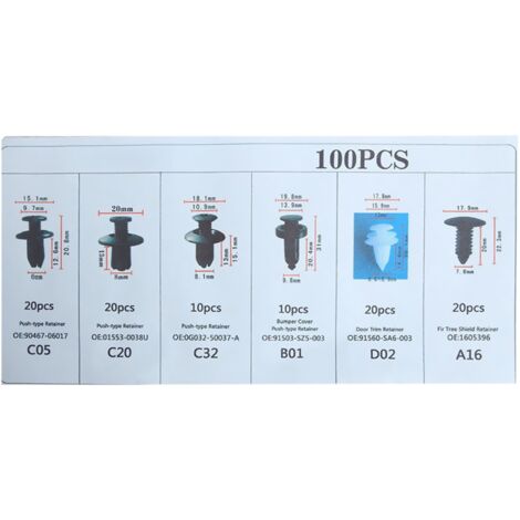 Paquete de 100 clips de sujeción para carrocería de automóvil, remaches de plástico, sujetadores, parachoques, molduras de puertas, paneles, tornillos con herramienta de extracción