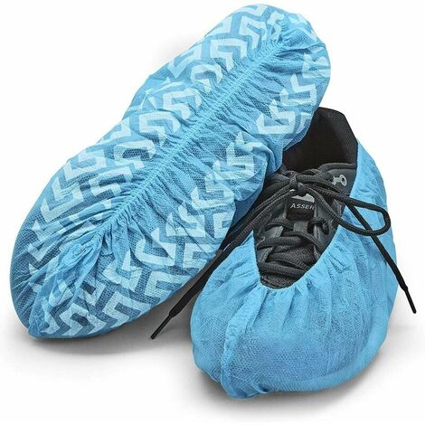 Paquete de 100 cubrezapatos desechables (50 pares), cubrezapatos antideslizantes, cubrebotas duraderos, talla única, azul,