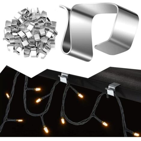 Paquete de 100 ganchos para luces navideñas, ganchos para canalones exteriores, ganchos galvanizados para luces navideñas