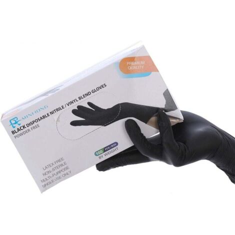 Paquete de 100 Guantes de Nitrilo, Guantes Negros, Libres de Látex y Elásticos, Perfectos para Estetiste Alimentos, Libres de Polvo y Talco. (S)