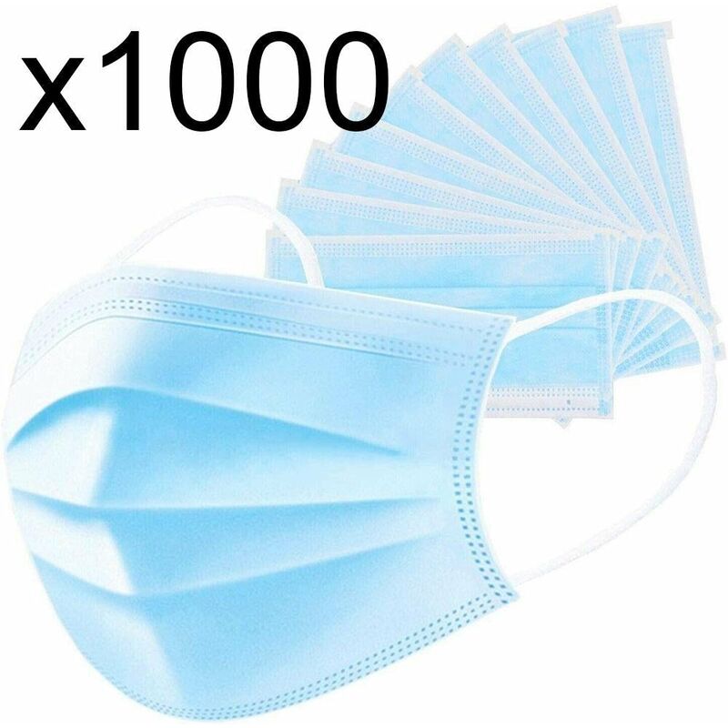 

Kalia - Paquete de 1000 mascarillas quirúrgicas desechables, protección respiratoria de 3 capas para la cara, hipoalergénicas y transpirables Norma CE