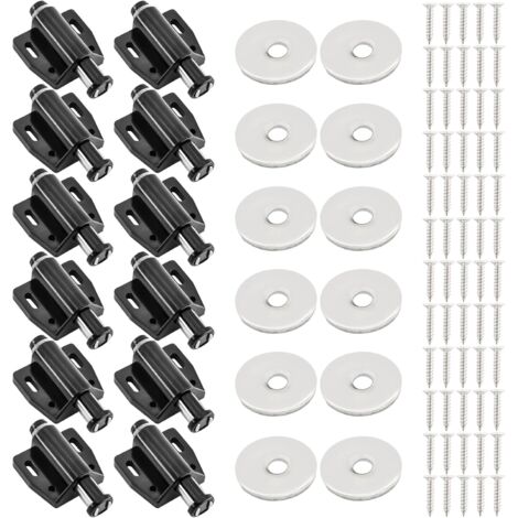 Paquete de 12 abridores de puertas magnéticos con pulsador para escritorio, cajón y puerta de armario (negro)