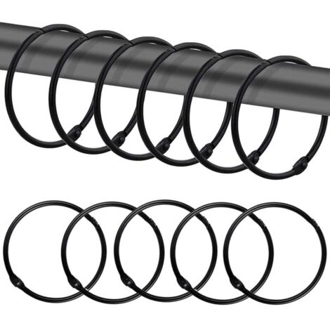 Paquete de 12 anillas negras para cortina de ducha, resistentes a la oxidación, redondas de metal para baño, armario, ventana y decoración del hogar, fáciles de deslizar.