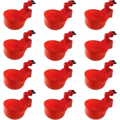 Paquete de 12 bebederos para pollos con herramienta de perforación para pollos, patos y otras aves de corral. Bebedero automático para pollos, color rojo.