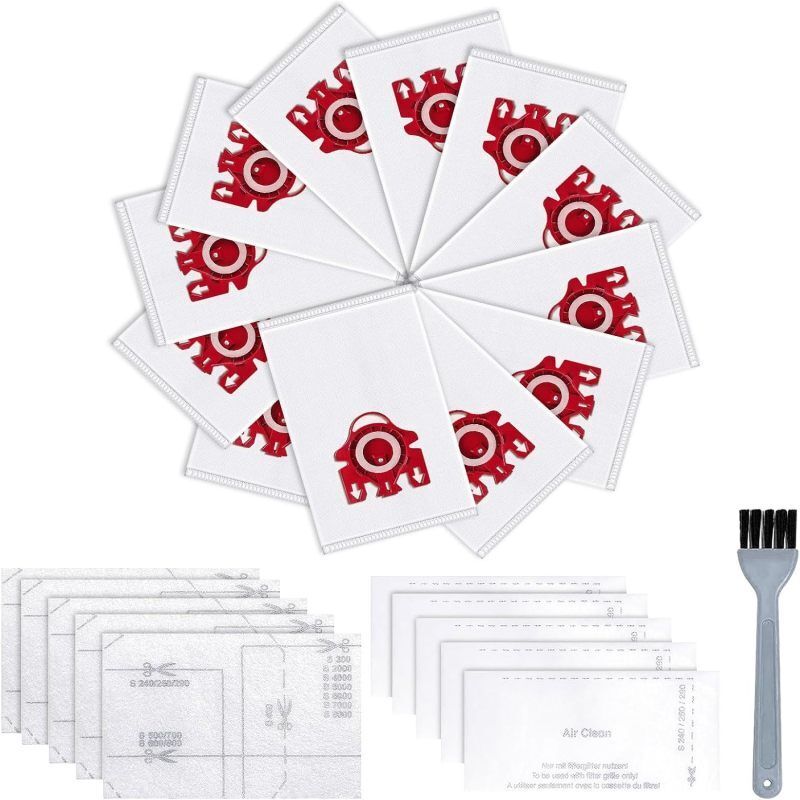 Paquete de 12 bolsas para aspiradora compatibles con Miele GN, Classic C1/C2/C3, S2-S8, con 5 filtros de motor y 5 filtros AirClean.