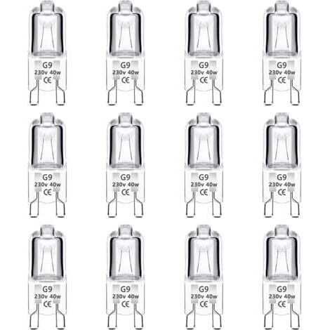 Paquete de 12 bombillas halógenas G9 de 40 W, 230 V, regulables de 0 a 100 %, 560 lm, blanco cálido de 2700 K, casquillo bipin G9, sin parpadeo, para hornos, lámparas de araña, lámparas de jardín e il