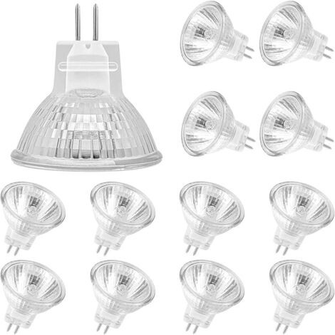 UGREAT Paquete de 12 bombillas halógenas MR11, lámpara halógena GU4 12 V 20 W, cubierta de cristal de bombilla regulable Mr11 GU4 para luz de techo, bombilla halógena de 2 pines