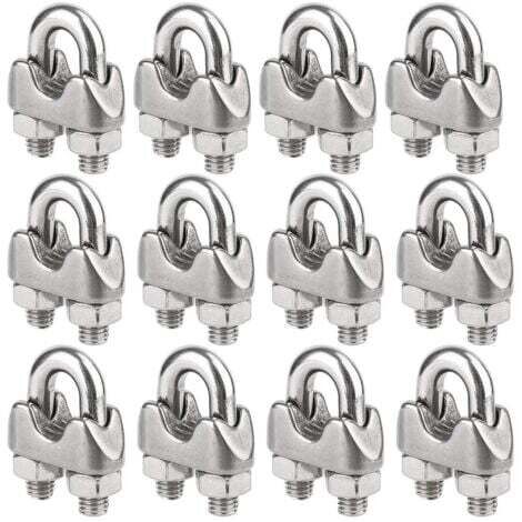 Paquete de 12 bridas de acero inoxidable para cables de acero de 4 mm de diámetro (M4).