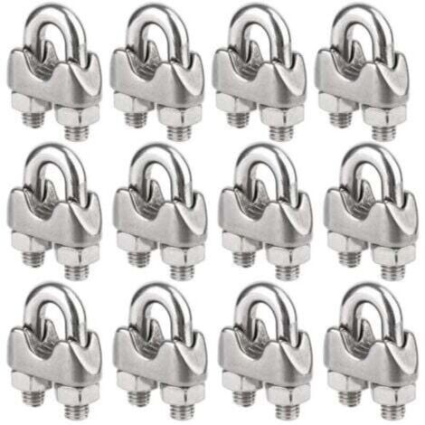 Paquete de 12 bridas de acero inoxidable para cables de acero de 4 mm de diámetro (M4).