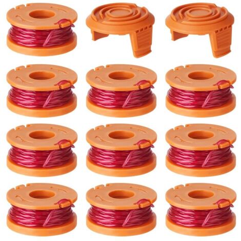 Paquete de 12 carretes de hilo para desbrozadoras Worx, WA0010, recambios de hilo de 0,065 pulgadas para desbrozadoras Worx, compatibles con desbrozadoras Worx (10 carretes de hilo, 2 tapas para desbr