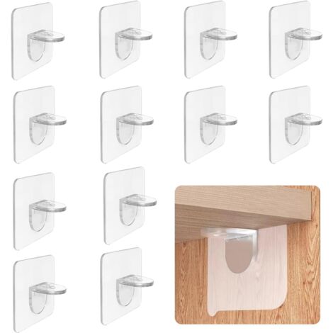 Paquete de 12 clavijas de soporte para estantes, soportes autoadhesivos en forma de L con orificios para estanterías de muebles, estanterías de armarios (6 x 6 cm)