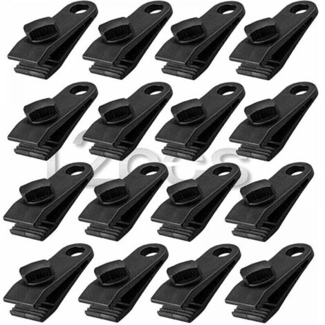 Paquete de 12 clips para lonas, negros, resistentes, para toldos instantáneos, para carpas, caravanas, jardín y parasoles.