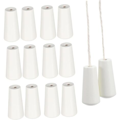 Paquete de 12 cortinas blancas para ventana, botones blancos, minipersianas venecianas, accesorios para persianas enrollables, colgante de madera, asas de madera y botones de cordón blanco.