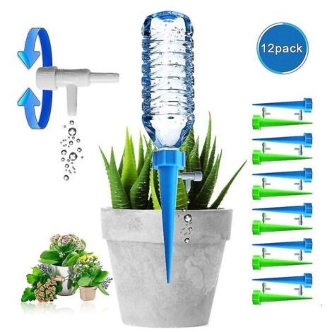 Paquete de 12 estacas de riego automático para plantas de jardín de interior y exterior