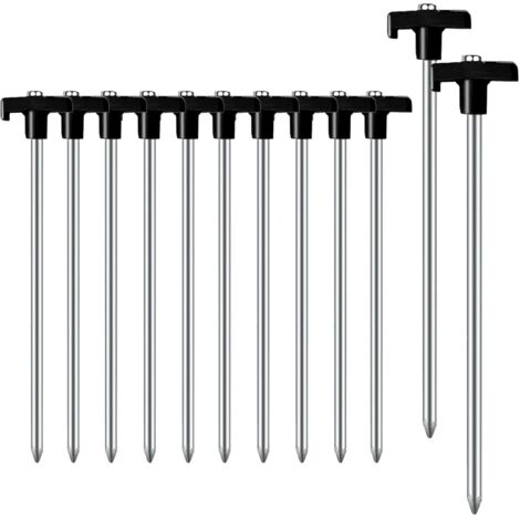 Paquete de 12 estacas para carpa con bolsa de almacenamiento, anclajes de tierra resistentes de 7 pulgadas, a prueba de óxido (negro)