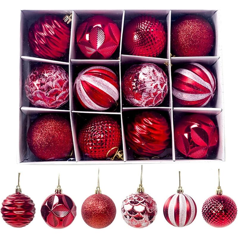 

Paquete de 12 etiquetas para árboles de Navidad Suministros de Navidad Regalos Bolas de decoración 6 cm 12 Bolas de Navidad de PVC en caja (Color: