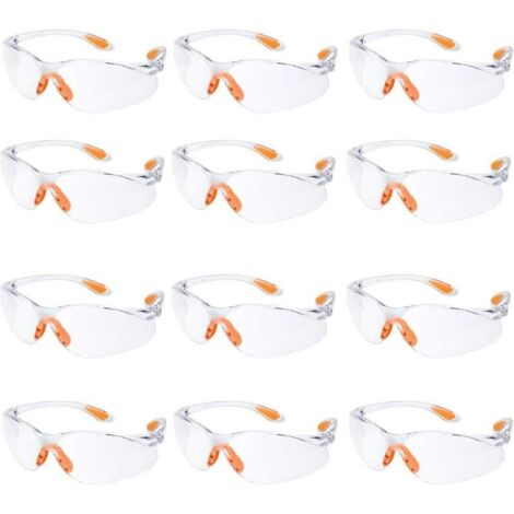Paquete de 12 gafas de seguridad, gafas protectoras de trabajo con lentes antivaho transparentes, gafas protectoras para jardín, laboratorio, química... DEBUNS