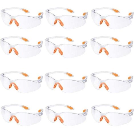 Paquete de 12 gafas de seguridad, gafas protectoras de trabajo con lentes transparentes antivaho, gafas protectoras para uso en jardinería, laboratorio y química.