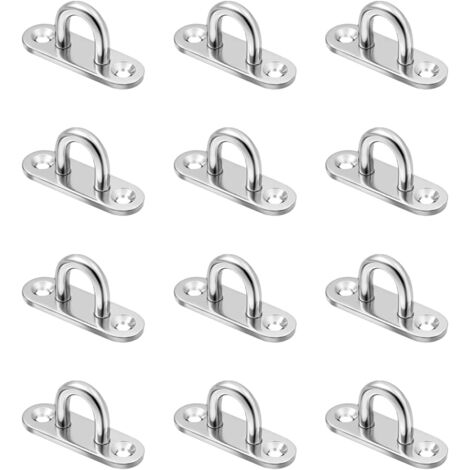 Paquete de 12 ganchos de pared M5, placas de elevación en forma de U de acero inoxidable, adecuados para barcos, puentes y columpios de yoga.