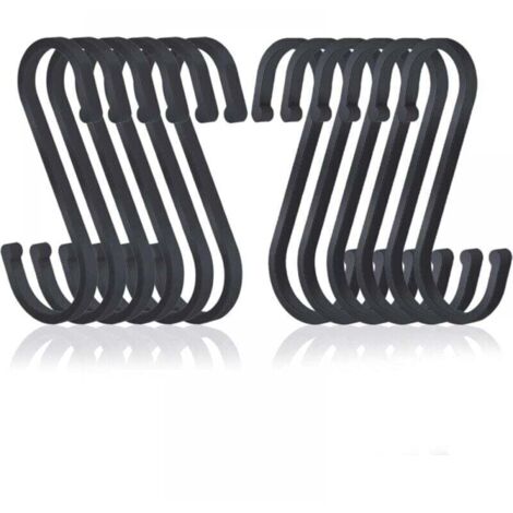 Paquete de 12 ganchos planos de aluminio en forma de S, ganchos de carnicero con acabado mate para cocina, dormitorio, baño, oficina y jardín, color negro