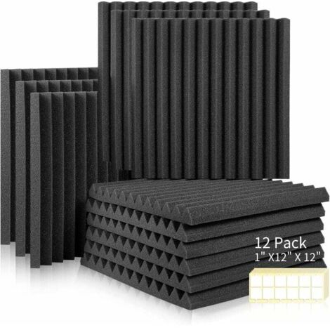 Paquete de 12 paneles de espuma acústica insonorizantes, autoadhesivos e ignífugos, para podcasting, estudios de grabación y oficinas. Adhesivo de doble cara, 30 x 30 x 2,5