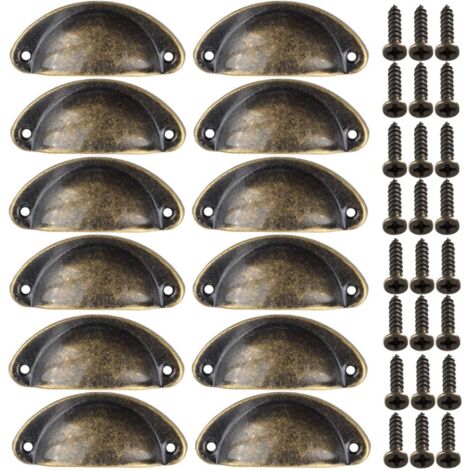 Paquete de 12 pomos de hierro curvo para puertas de armarios de cocina, estilo vintage, de bronce antiguo, de 8,2 x 3,5 cm