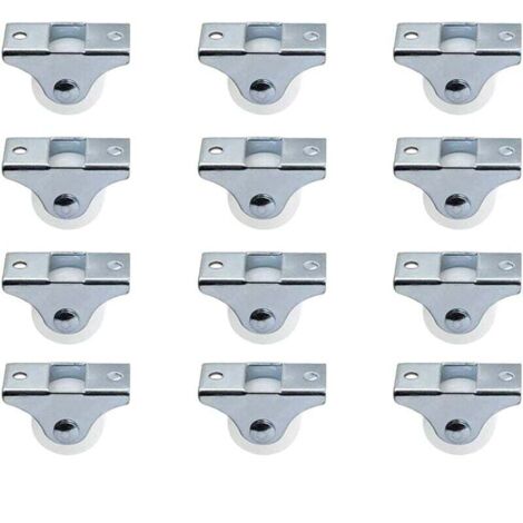 Paquete de 12 ruedas fijas rígidas de 1 pulgada, no giratorias, con placa superior de metal, ruedas de plástico duro para muebles, color plateado