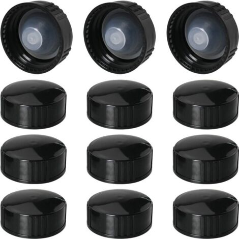 Paquete de 12 tapones de rosca de resina fenólica - 28 mm - Negros - Para productos químicos comunes, alimentos y cosméticos.