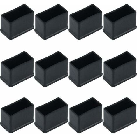 Paquete de 12 tapones protectores rectangulares de fieltro de goma para patas de mesa o silla, color negro, 15 x 30 mm,