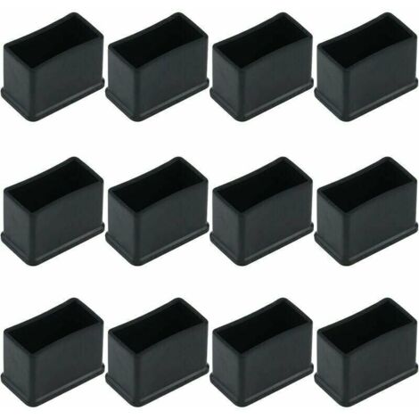 Paquete de 12 tapones protectores rectangulares de fieltro de goma para patas de mesa o silla - Negro, 15 x 30 mm.