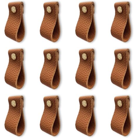 Paquete de 12 tiradores para armario de cocina, tiradores de cuero para muebles, tiradores de puerta con tuercas, perillas anticolisión para cajón de armario, cómoda, bonito regalo, color marrón