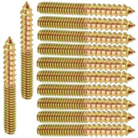 Paquete de 12 tornillos de doble rosca, conectores para muebles de madera, tornillos autorroscantes de doble rosca, pernos de vástago, tacos, tornillos de madera de doble rosca para fijar muebles de m