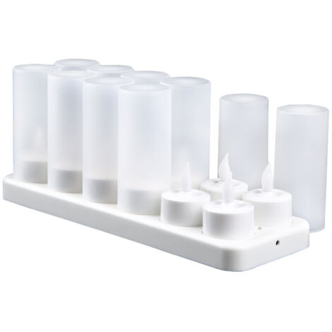 Paquete de 12 velas LED recargables, velas eléctricas, llama parpadeante LED con estación de carga, decoración para Navidad, cumpleaños, boda, cena, mesa votiva, cafetería, bar, restaurante, hotel