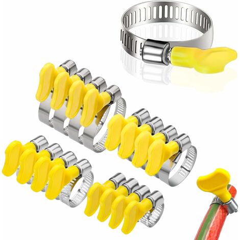 Paquete de 16 abrazaderas de manguera de acero inoxidable con tuerca de mariposa - Mango ajustable de 10-38 mm