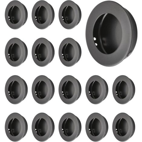 Paquete de 16 manijas redondas empotradas para puertas corredizas de granero de acero inoxidable, invisibles (negras).