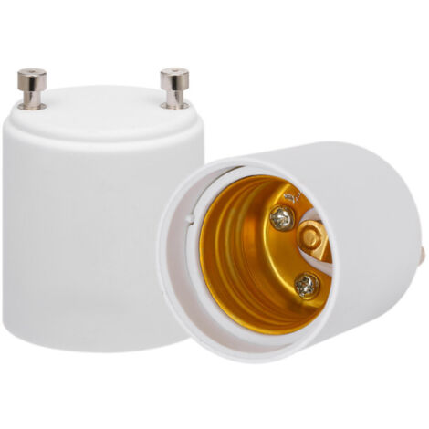 Paquete de 2 adaptadores GU24 a E26/E27 para bombillas LED. Material PBT ignífugo. Base GU24 a casquillo de rosca estándar E26/E27.