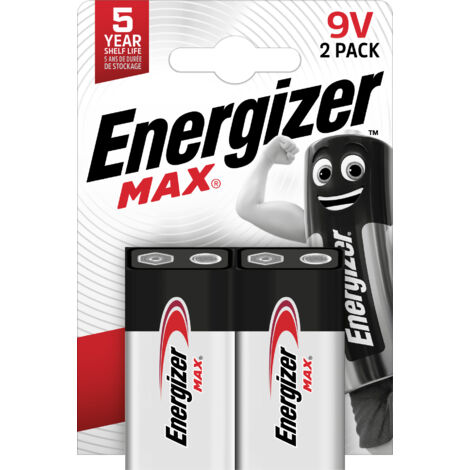 Paquete de 2 alcalinas 9v Max, 9V, ENERGIZER ENERGIZER